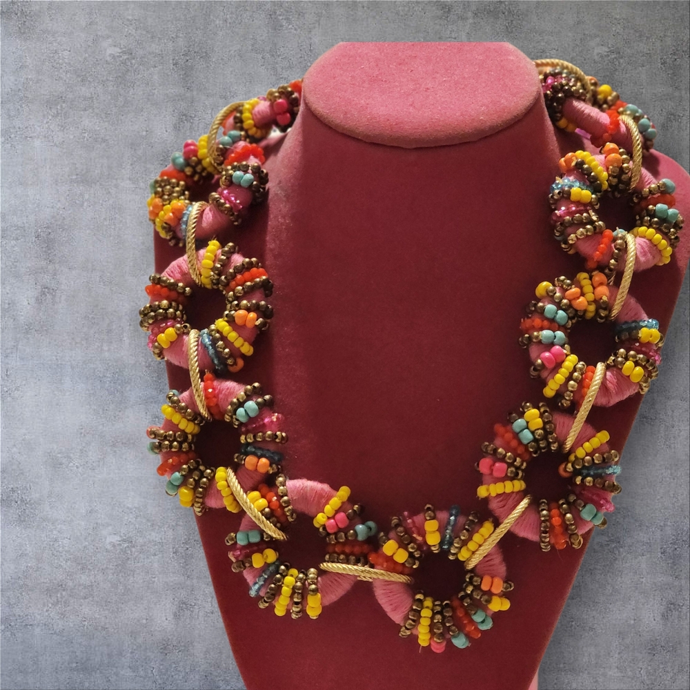 Multicolor Beaded Statement Necklace - image 1
